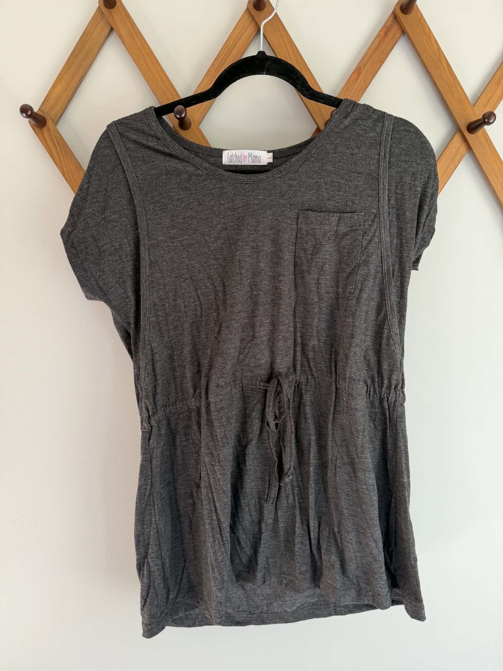 Latched Mama Cotton Charcoal Gray Short Sleeve Drawstring Tunic